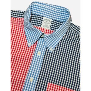 Brooks Brothers Mens XL Shirt Gingham Patchwork Supima Cotton Button Down S/S
